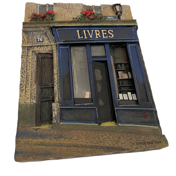 Vintage Chiu Tak Hak 3D Wall Plaques Featuring French Storefronts Livres & Vins - Picture 6 of 9
